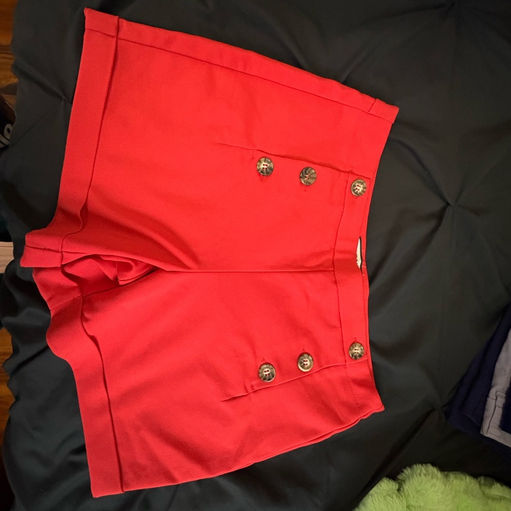 NAF NAF High Waist Red Shorts with Button Accents